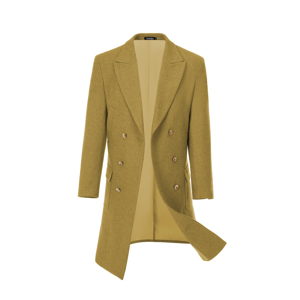 Yellow wool overcoat for men – double-breasted front view