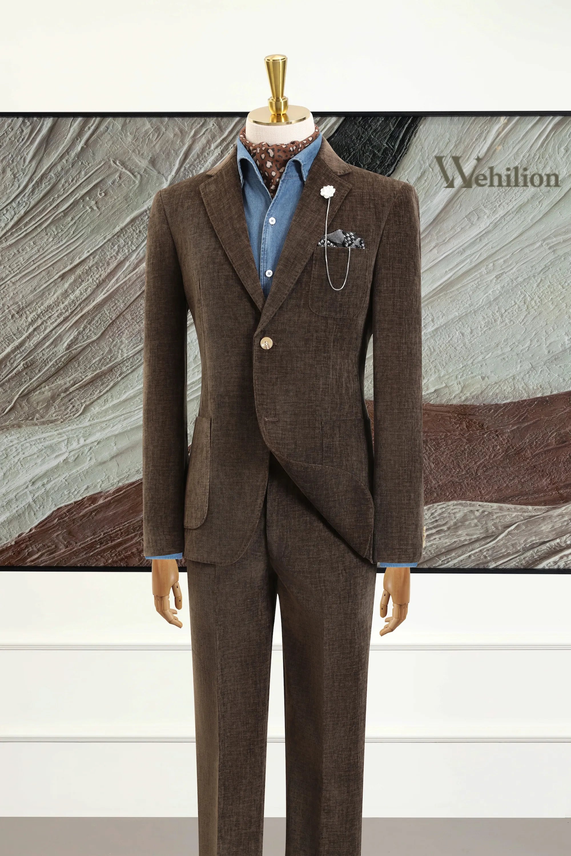Men's Brown Corduroy 3 Piece Suits