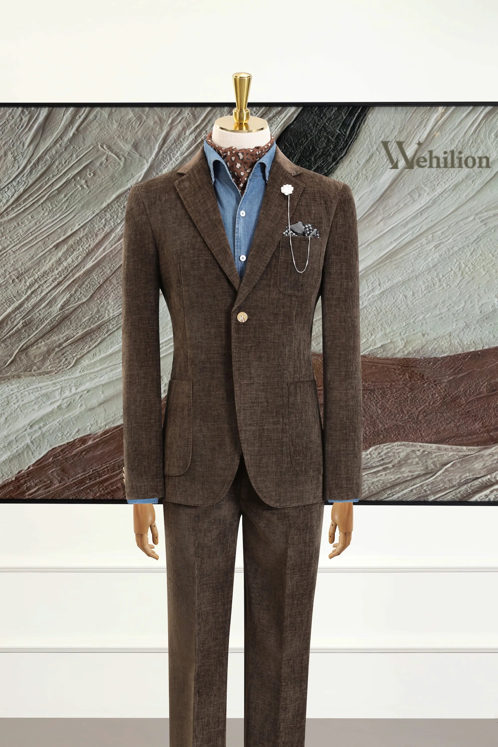 Men's Brown Corduroy 3 Piece Suits