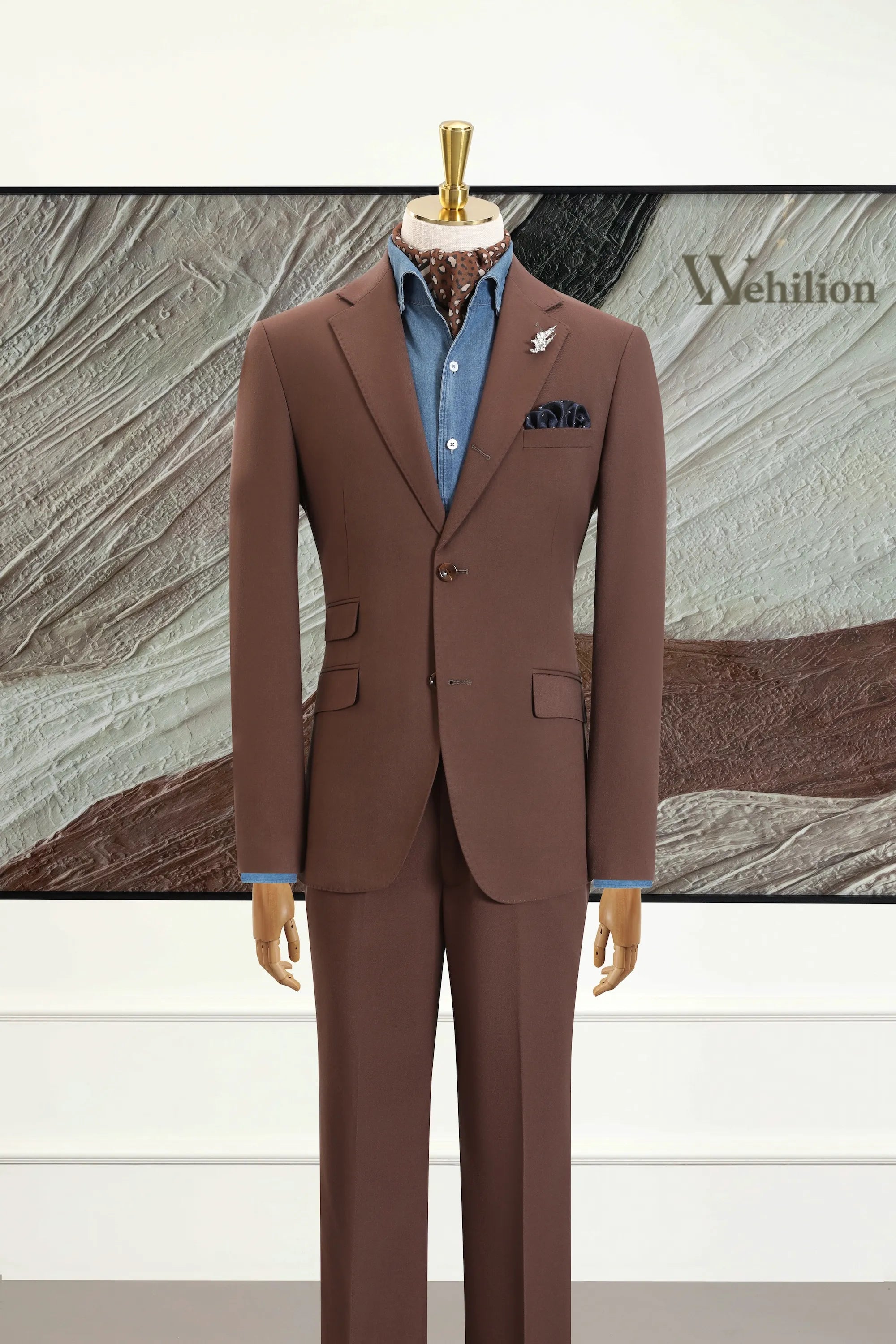 Men's Brown Woolen 3 Piece Suits