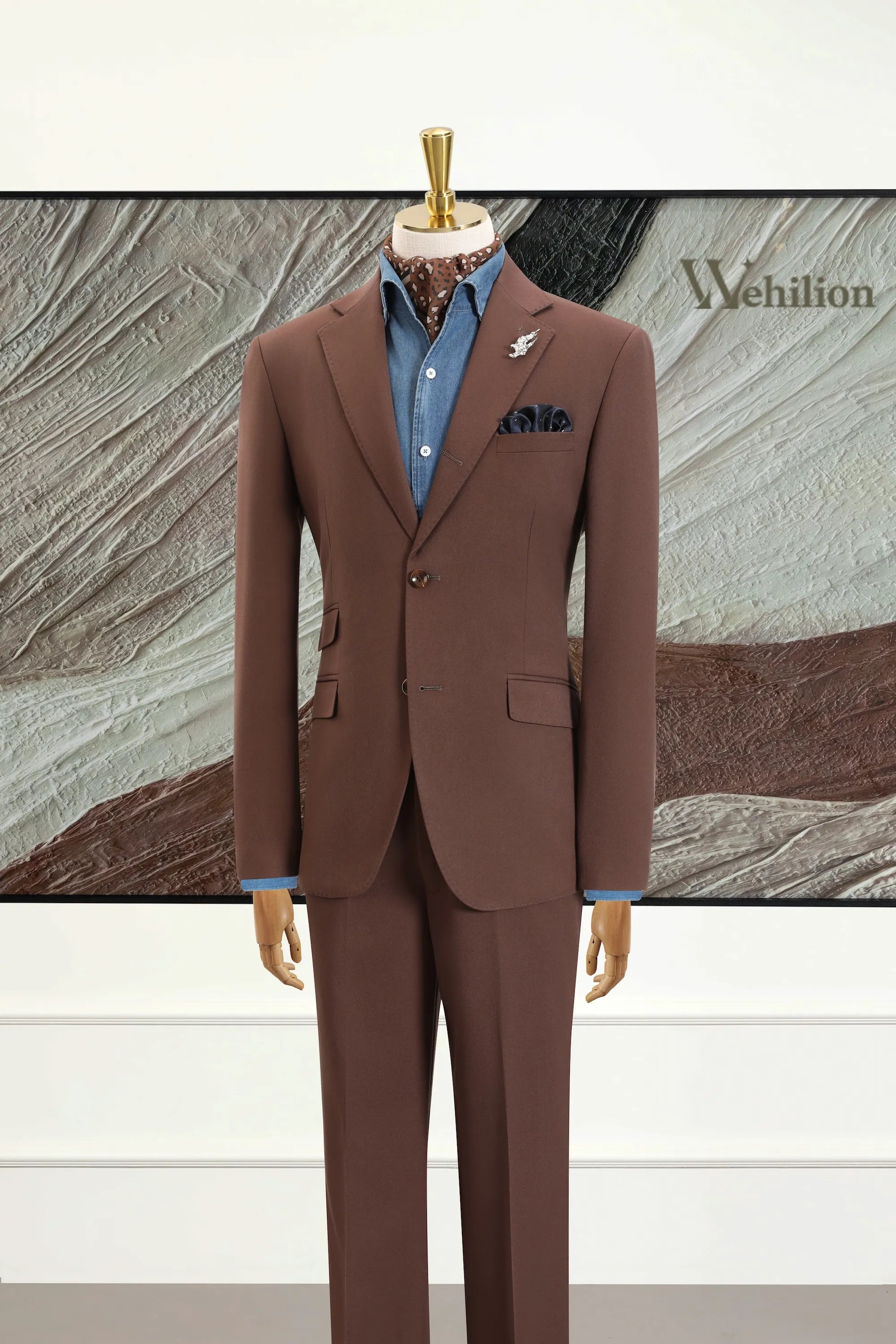 Men's Brown Woolen 3 Piece Suits