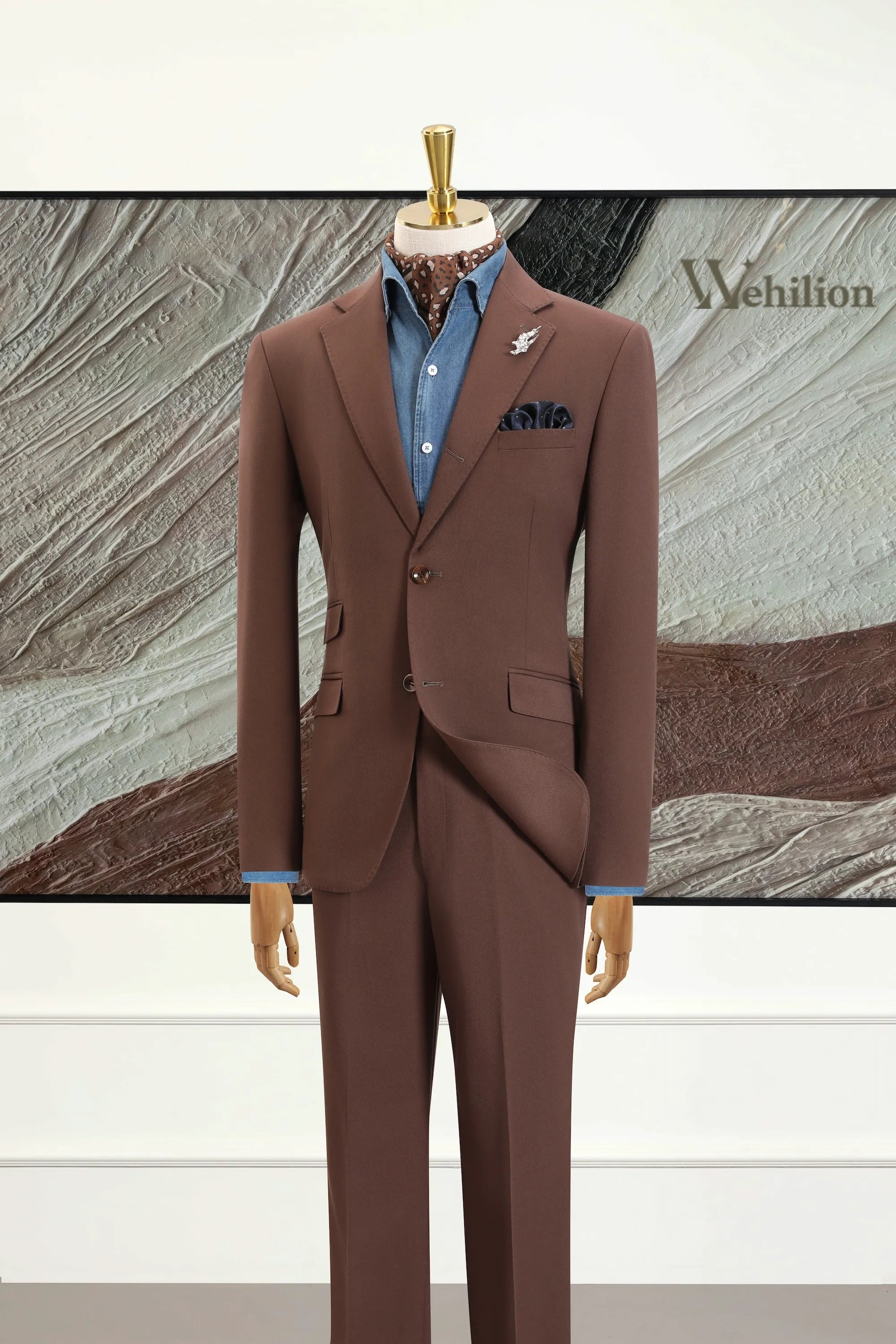Men's Brown Woolen 3 Piece Suits