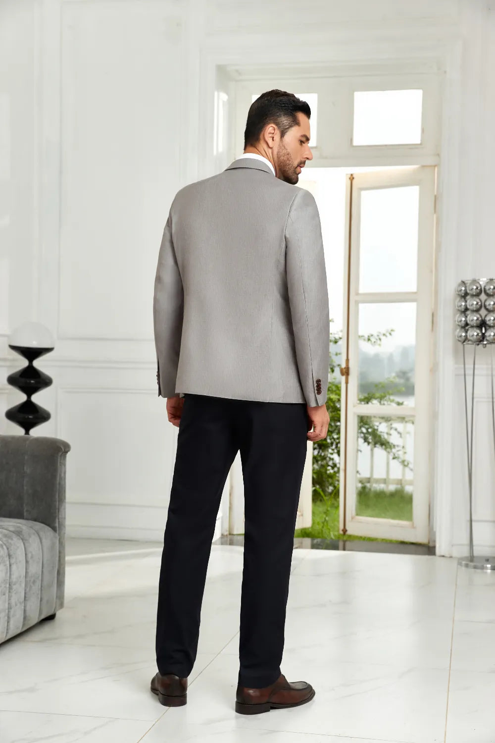 Men's Grey Pinstripe 2 Button Blazer