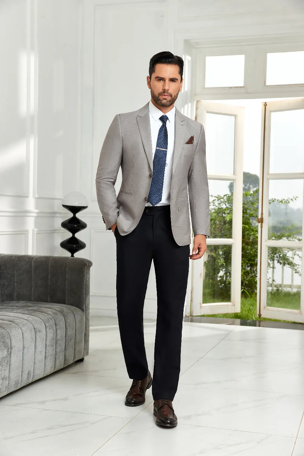 Men's Grey Pinstripe 2 Button Blazer