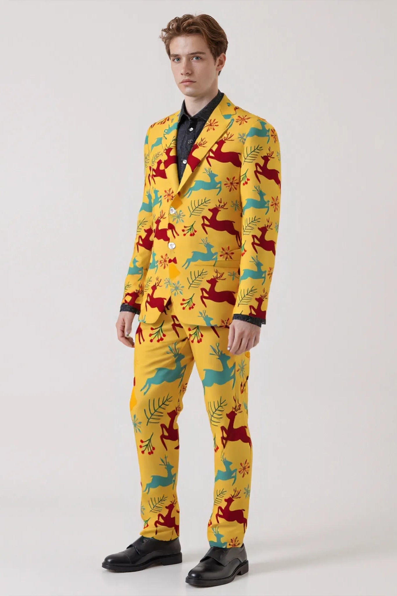 Men's Deer Animal Christmas Eve Party 2 Piece Suit