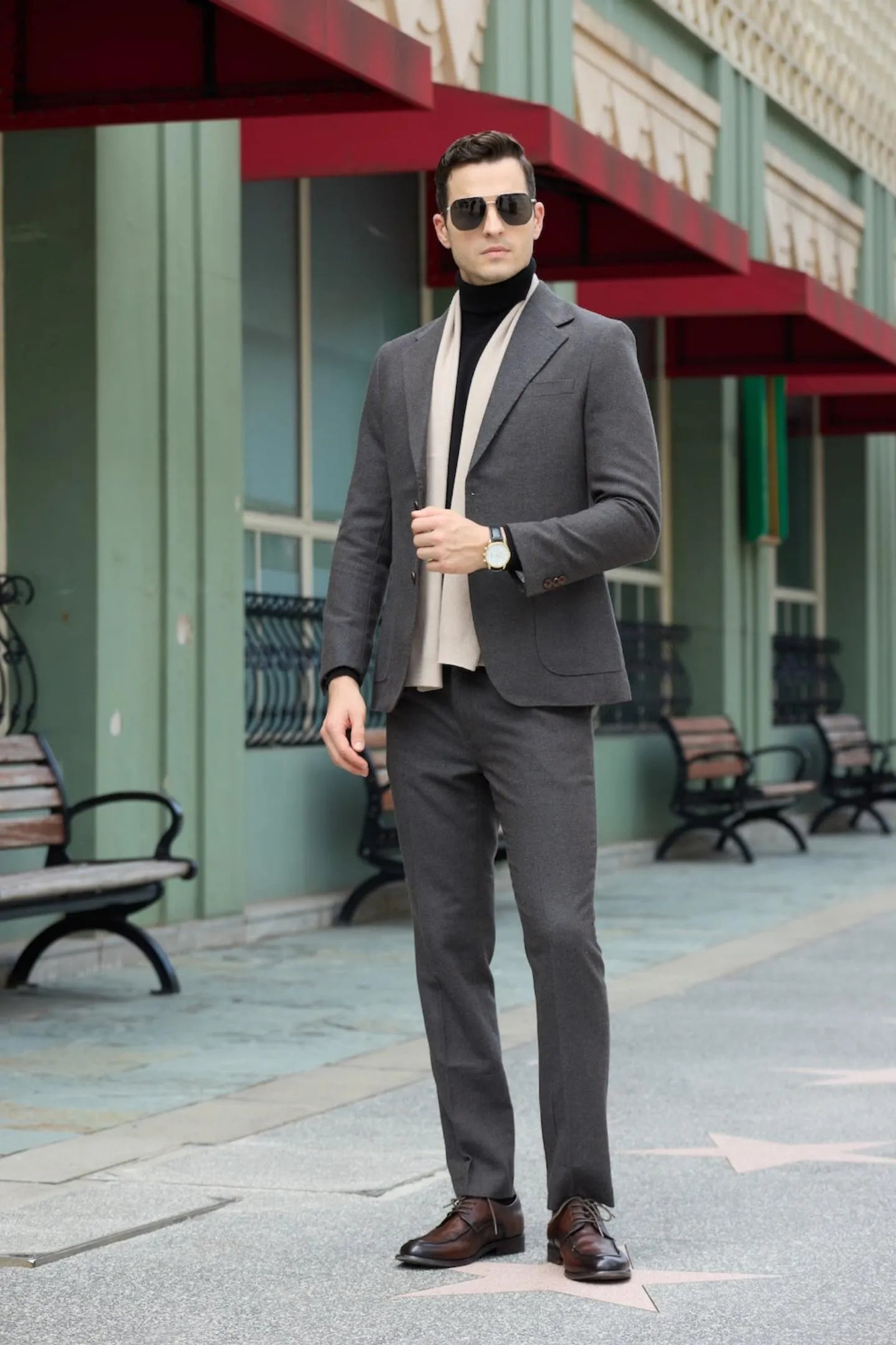 slim fit grey piece outfit