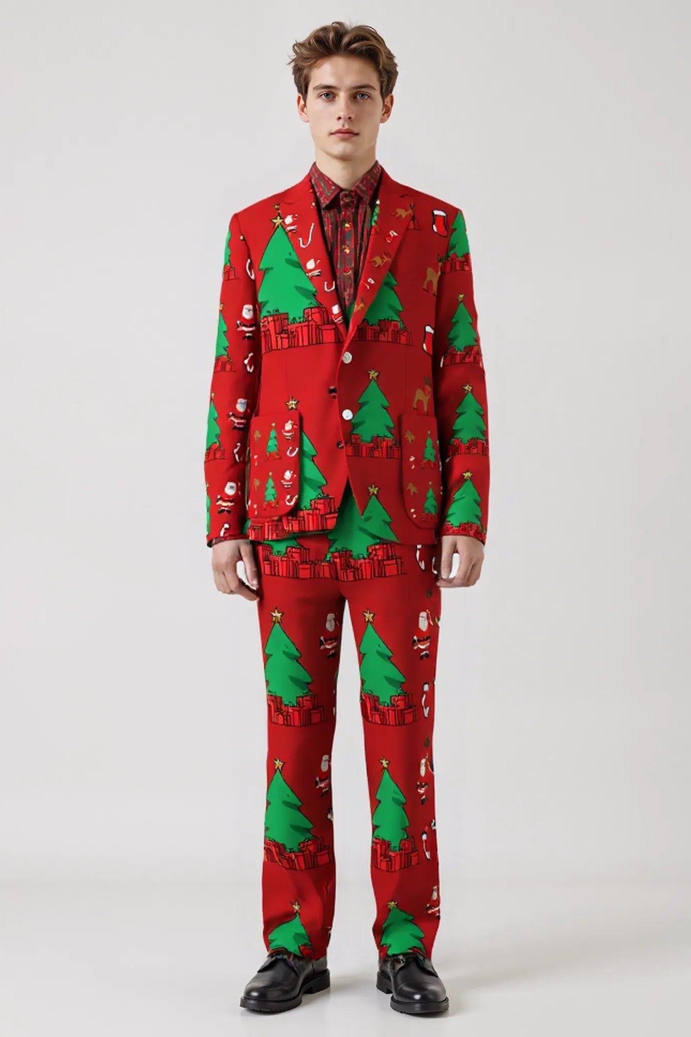 Men's Trees Pattern Christmas Eve Party 2 Piece Suit