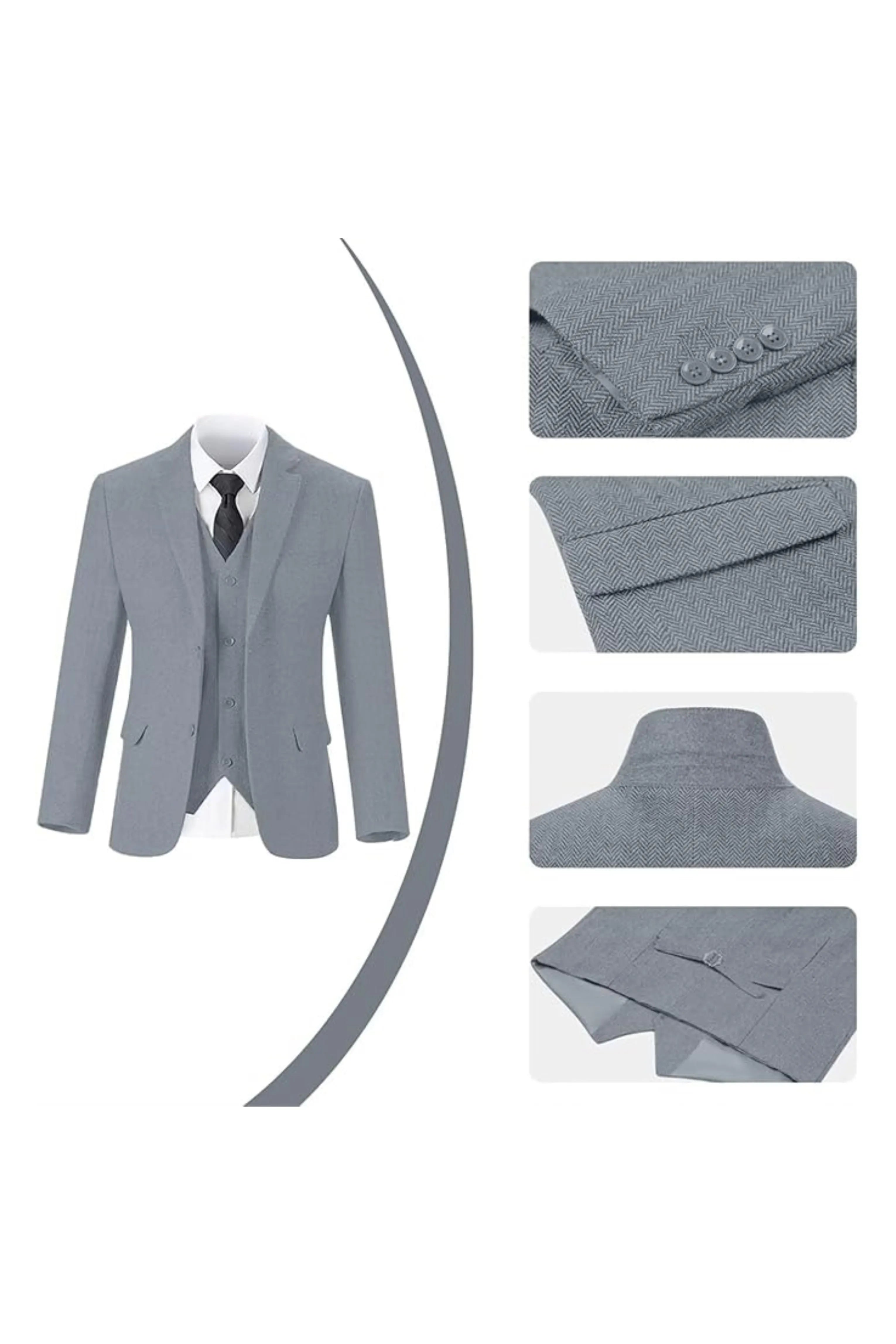 Men's Retro Slim Fit Herringbone 3 Piece Siut - Upgraded Version