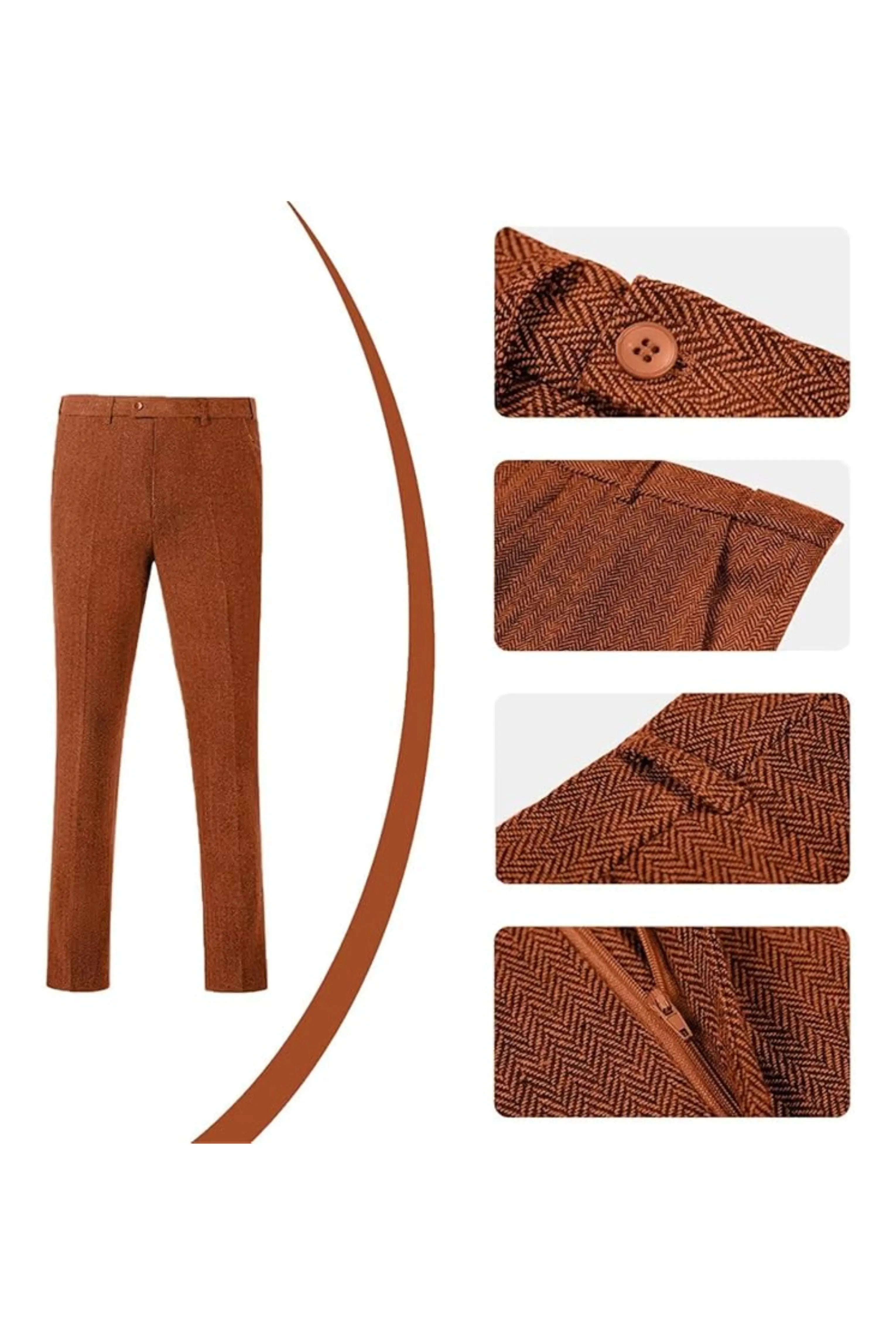 Men's Retro Slim Fit Herringbone 3 Piece Siut - Upgraded Version