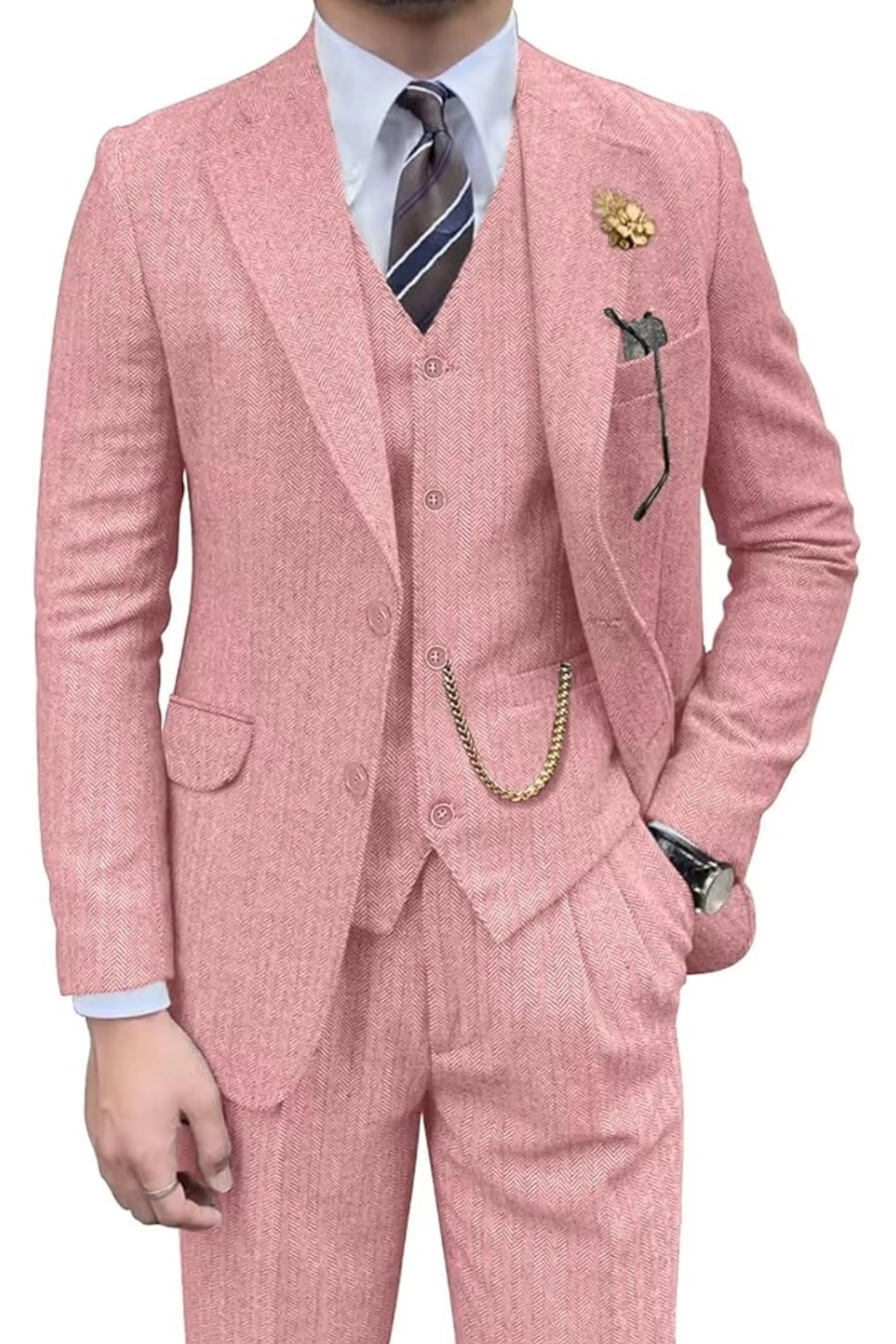 Men's Retro Slim Fit Herringbone 3 Piece Siut - Upgraded Version