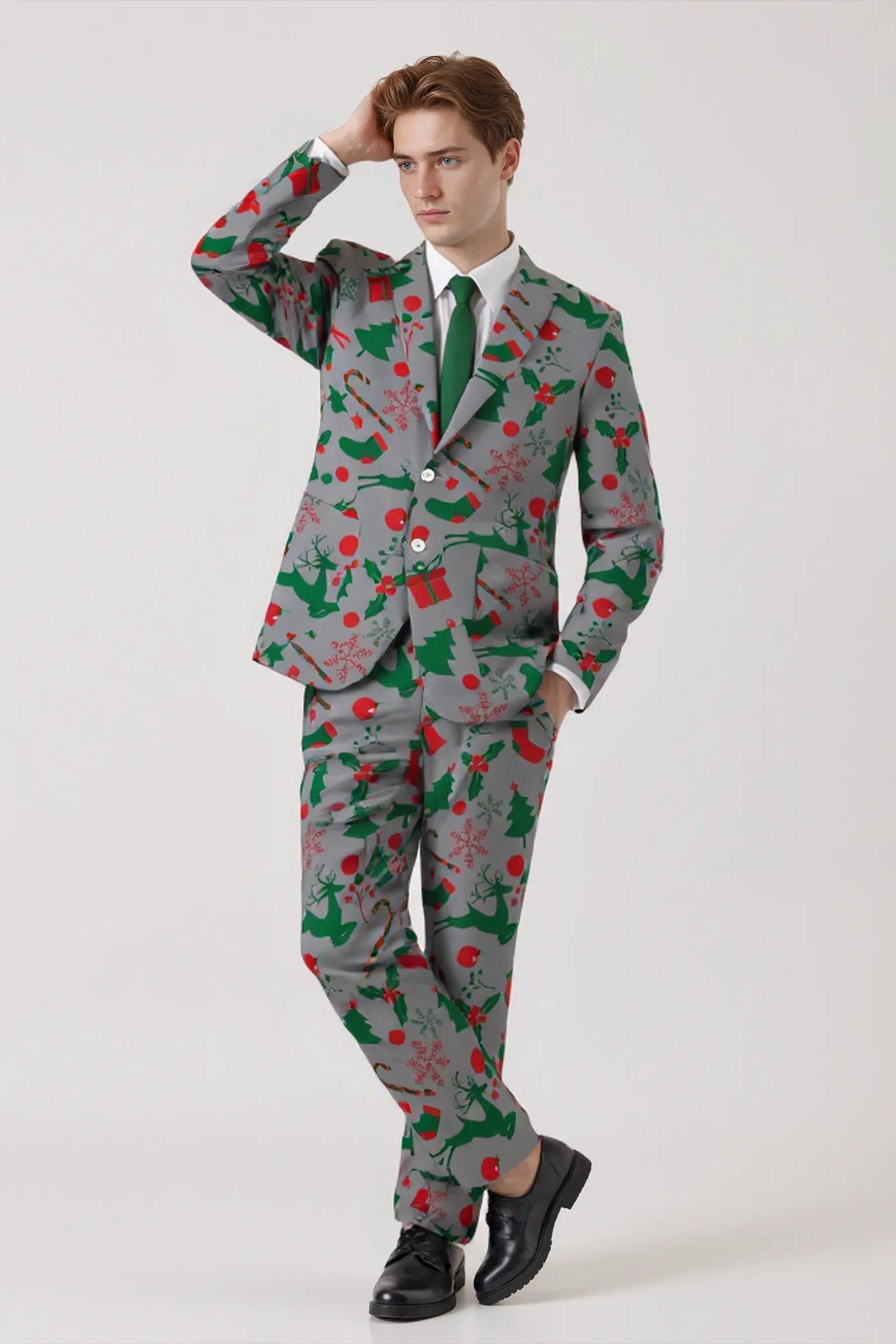 Men's Funny Pattern Christmas Eve Party 2 Piece Suit