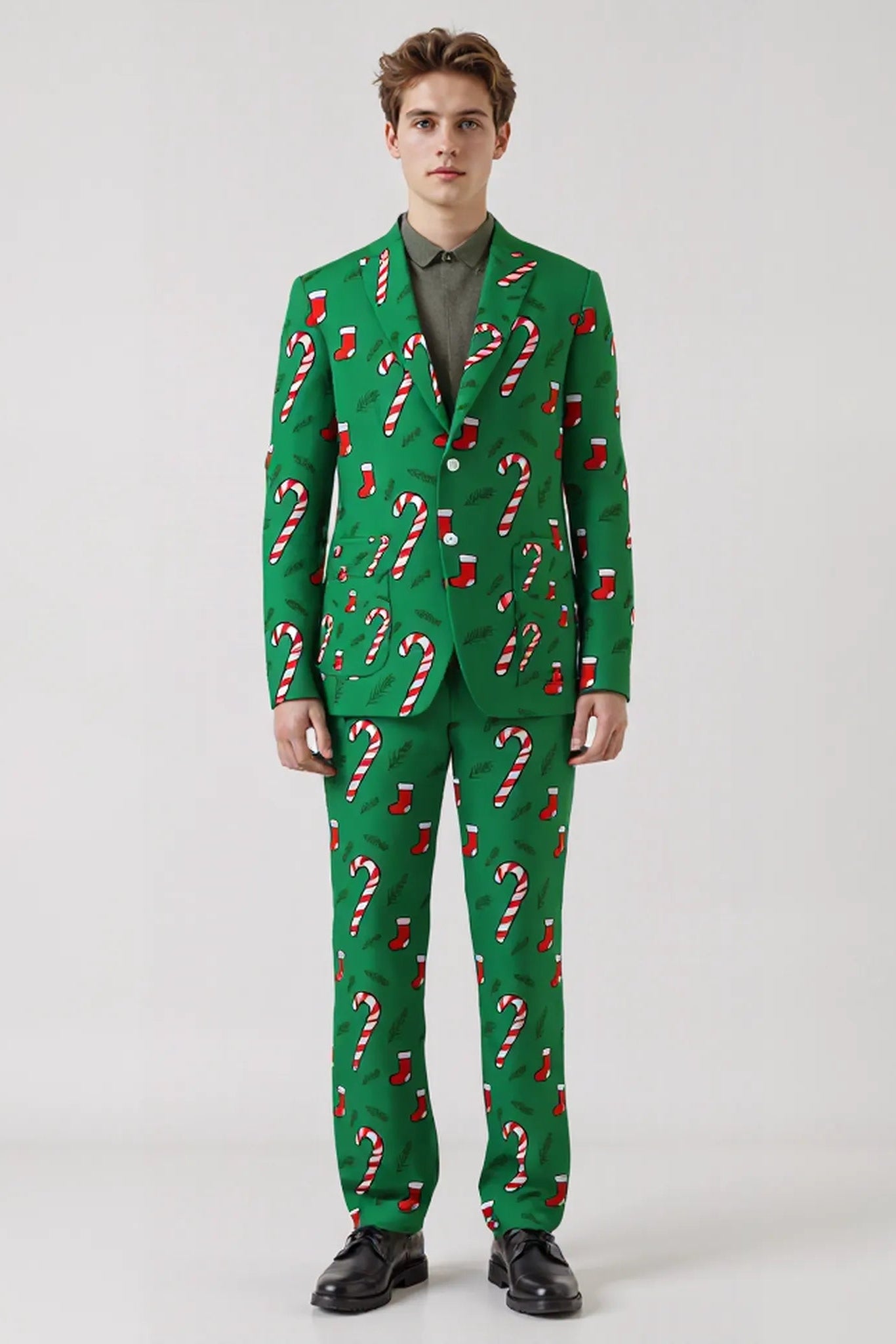 Men's Stockings Pattern Christmas Eve Party 2 Piece Suit