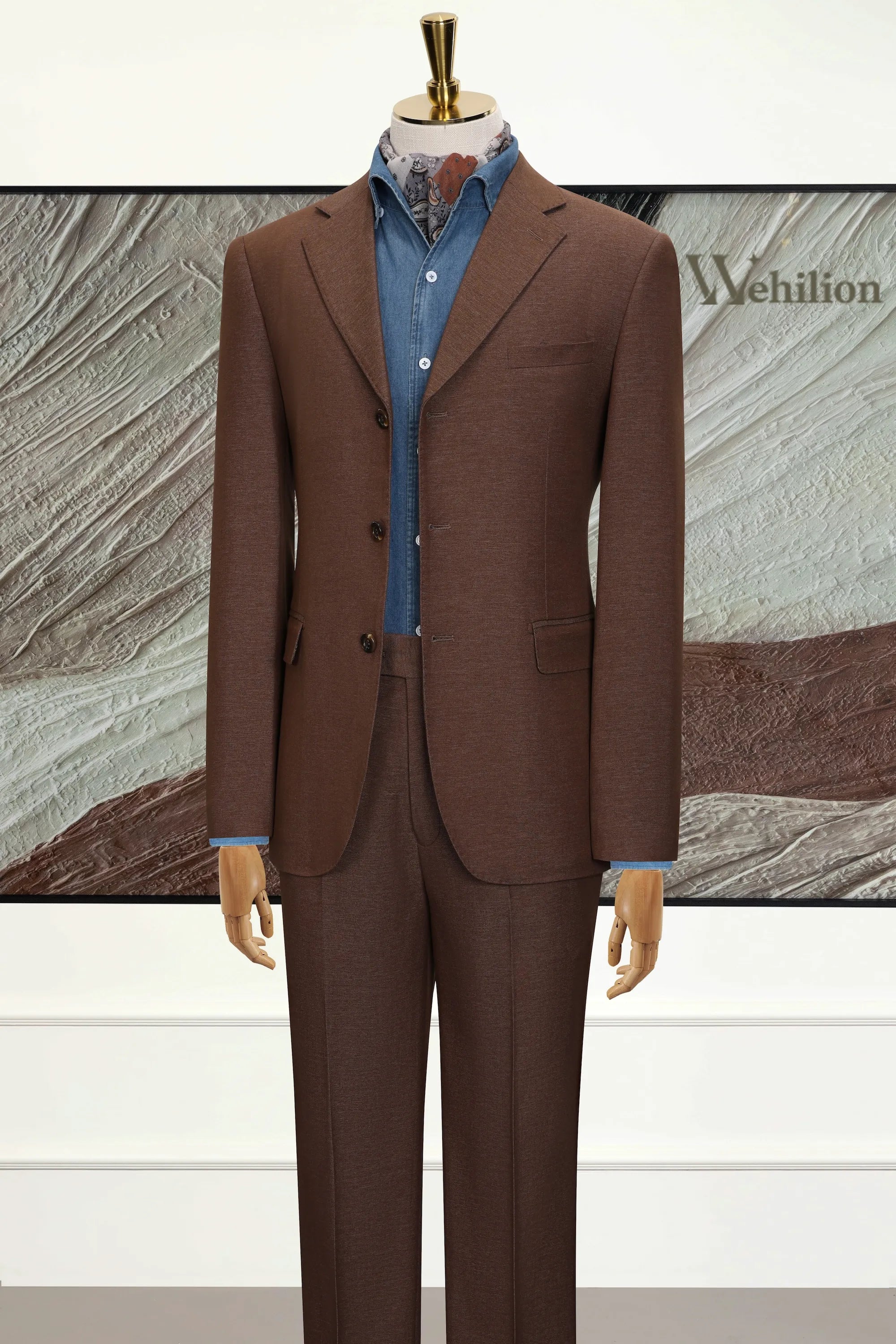 Men's Brown Denim 2 Piece Suits