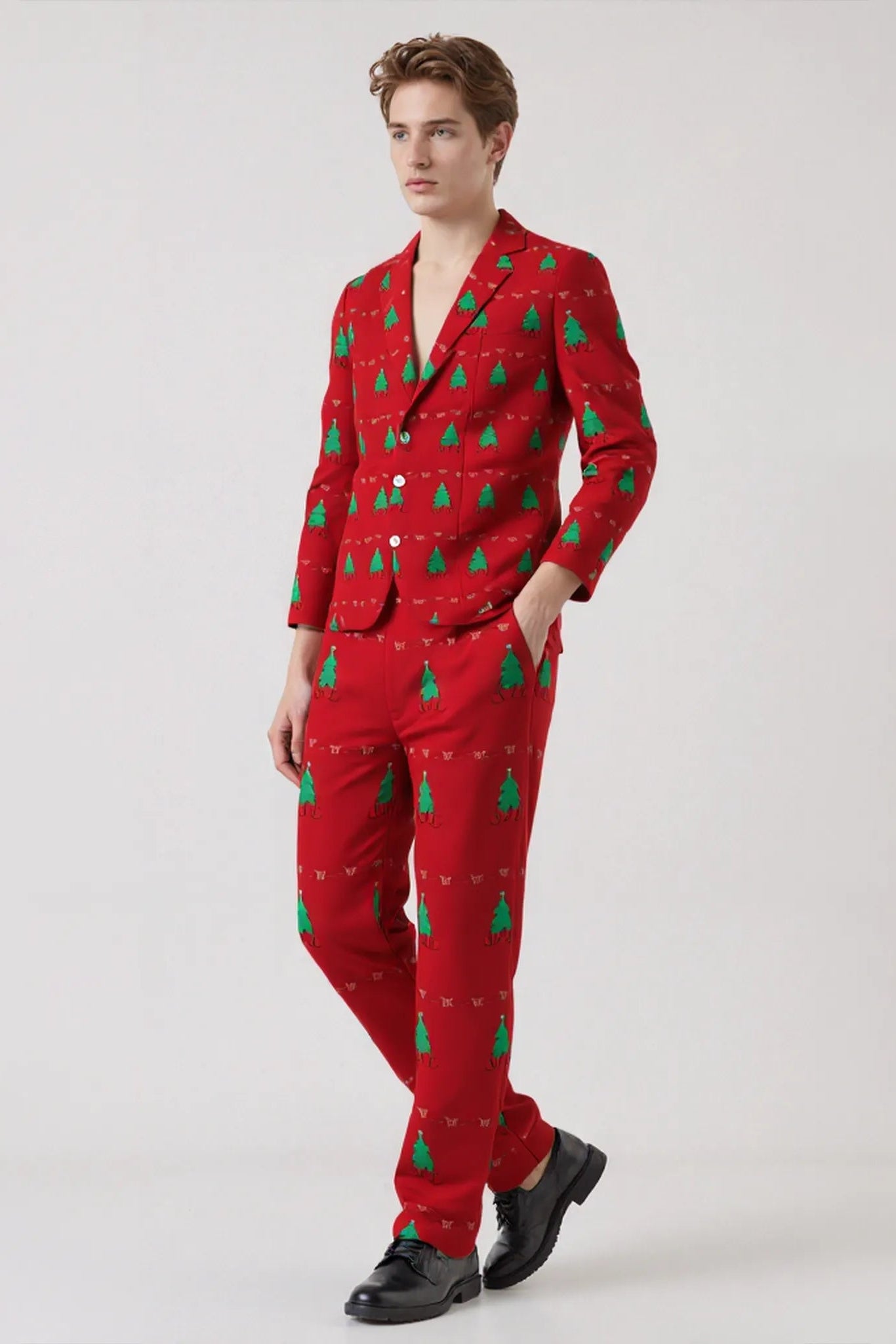 Men's Trees Pattern Christmas Eve Party 2 Piece Suit