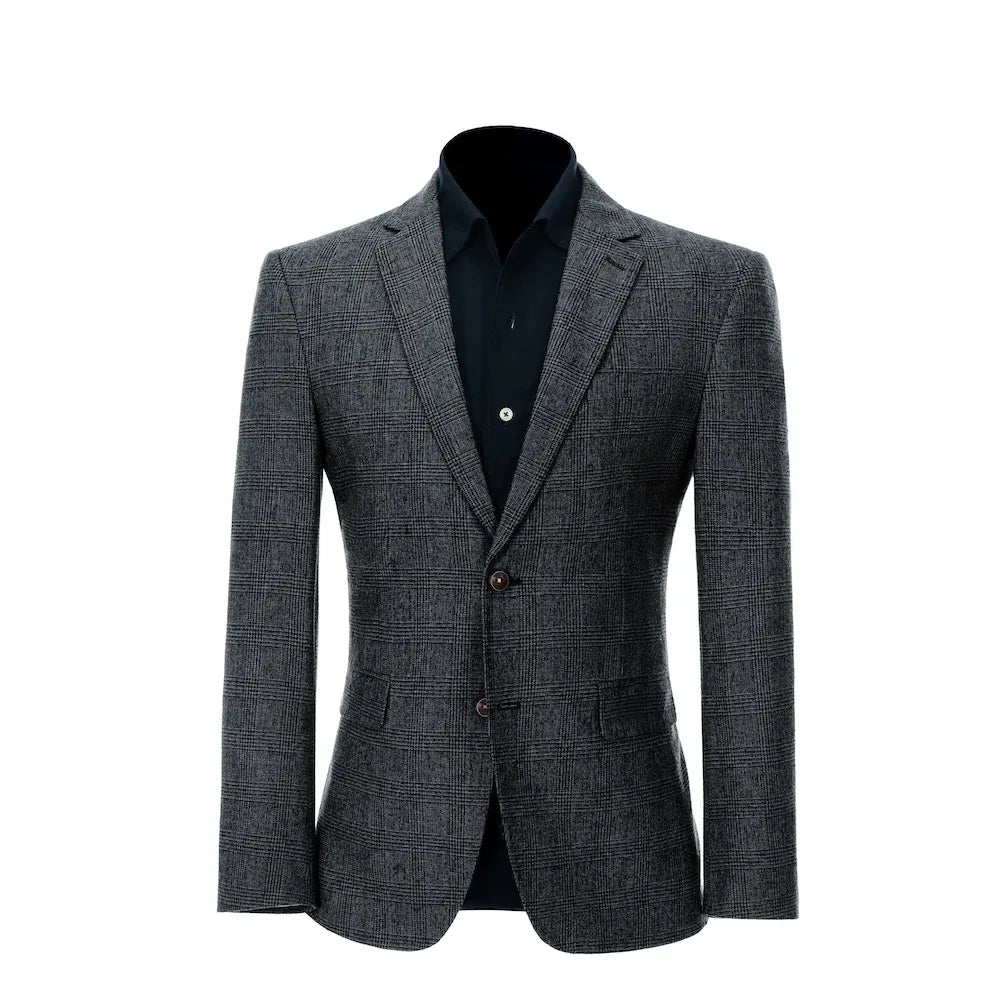 Men's Casual Plaid Wool 2 Piece Suit