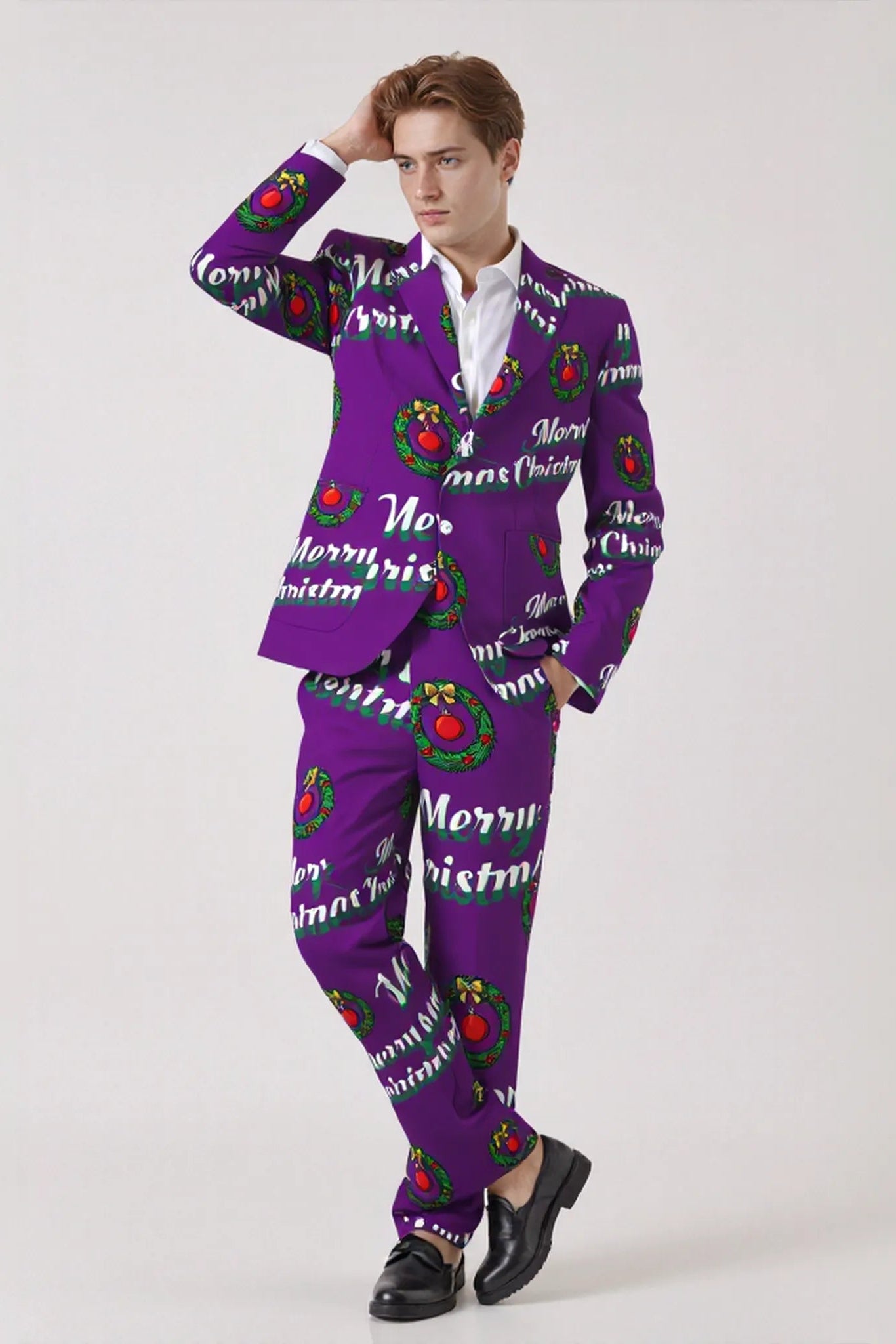 Men's Funny Pattern Christmas Eve Party 2 Piece Suit