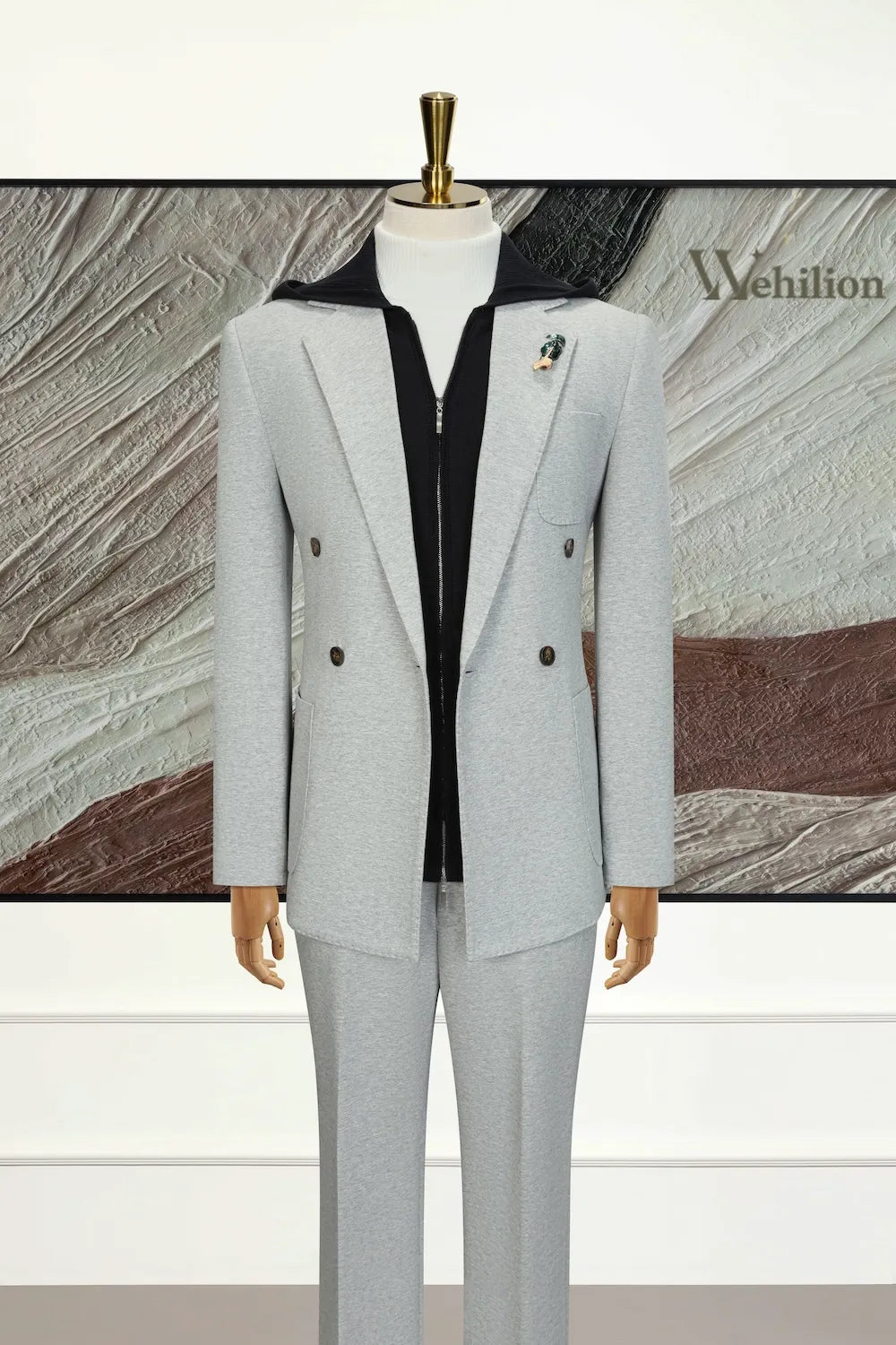 Men's Double Breasted Cotton 2 Piece Suit