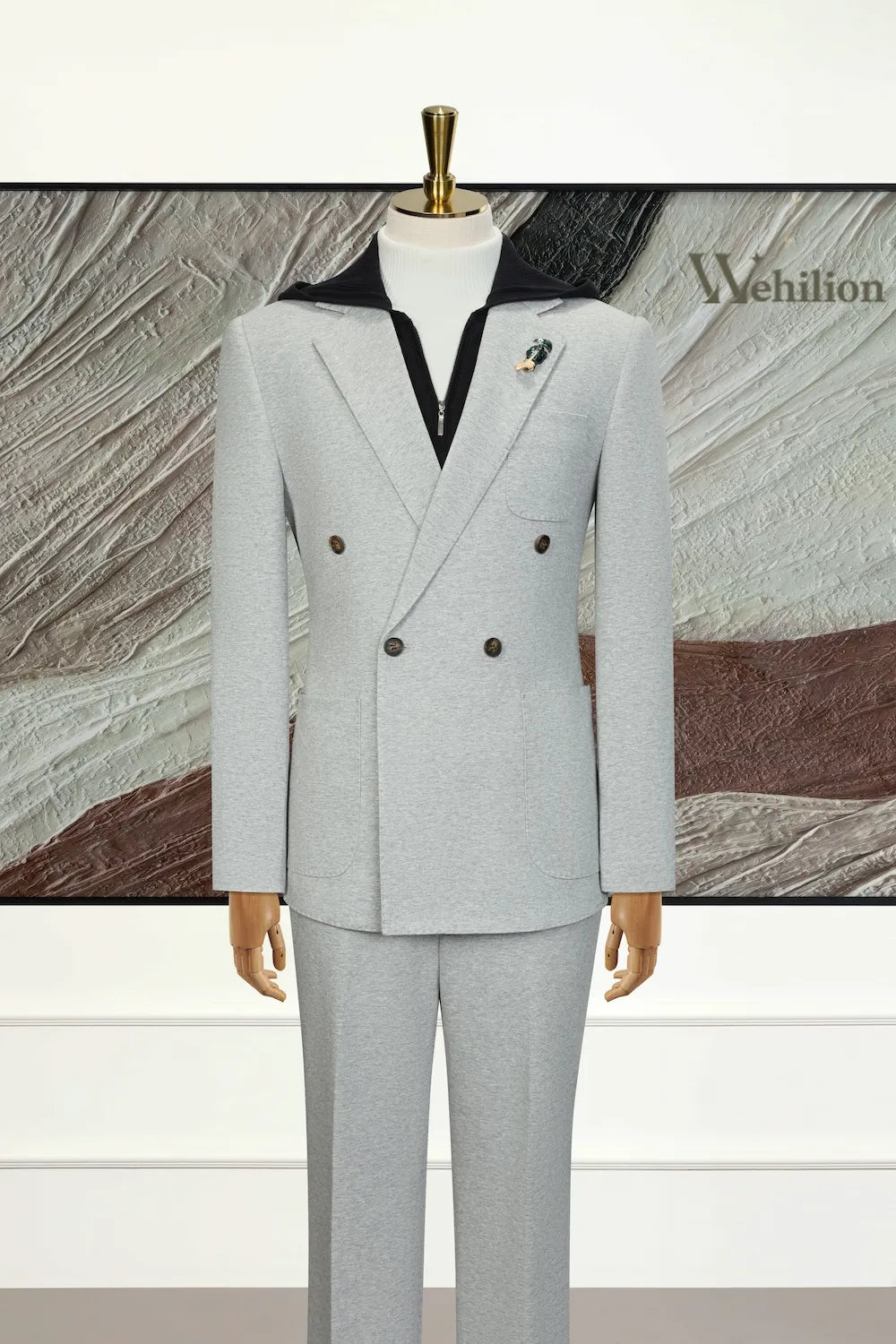Men's Double Breasted Cotton 2 Piece Suit
