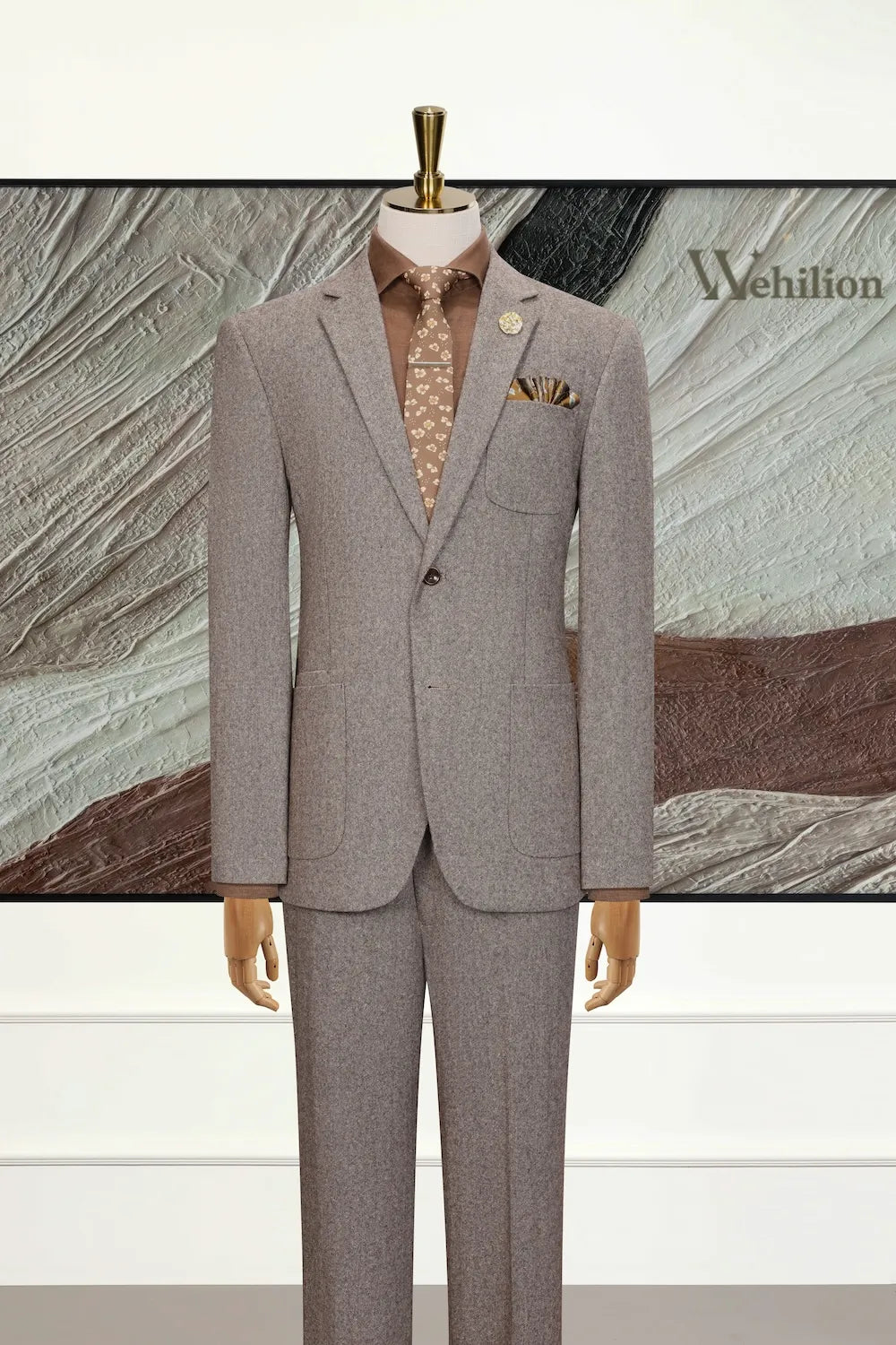 Men's Brown Wool Blend 3 Piece Suit