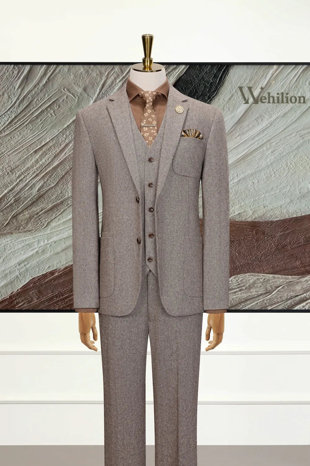 Men's Brown Wool Blend 3 Piece Suit
