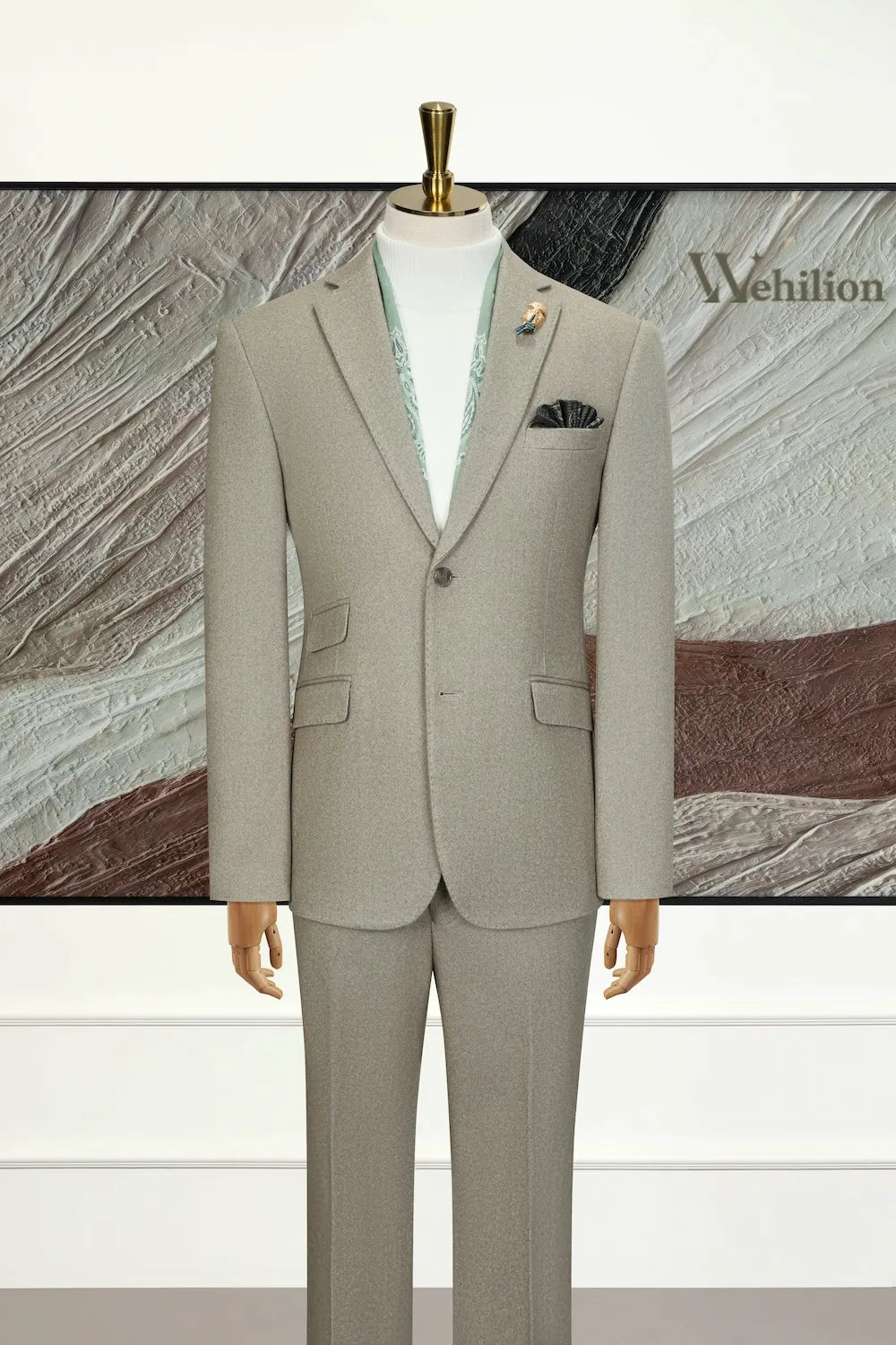 Men's Elegant Herringbone 3 Piece Suit