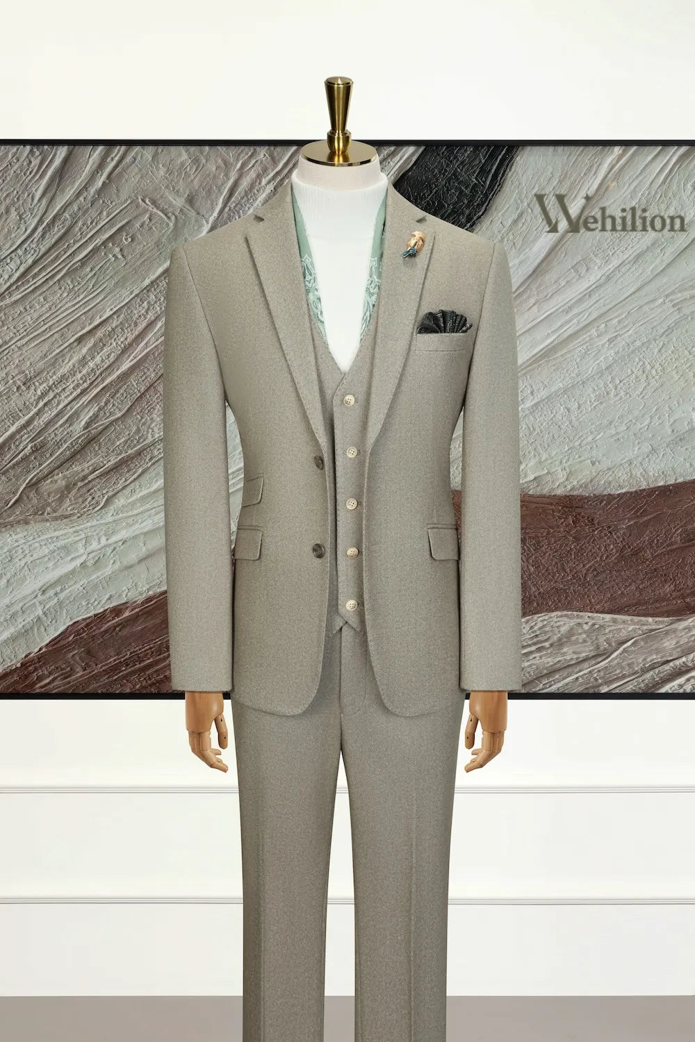 Men's Elegant Herringbone 3 Piece Suit