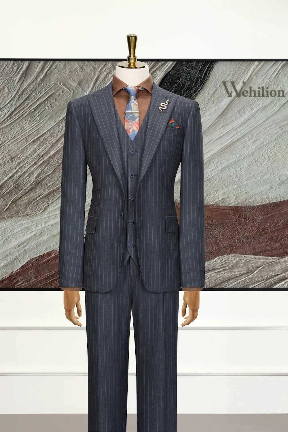 Men's Navy Blue Pinstripe 3 Piece Suits