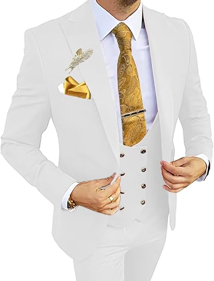 Crisp white tuxedo suit for men – slim fit 3 piece formal design