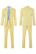 Load image into Gallery viewer, Full front and back view of a men's yellow-and-white striped seersucker blazer set for a lively summer look.