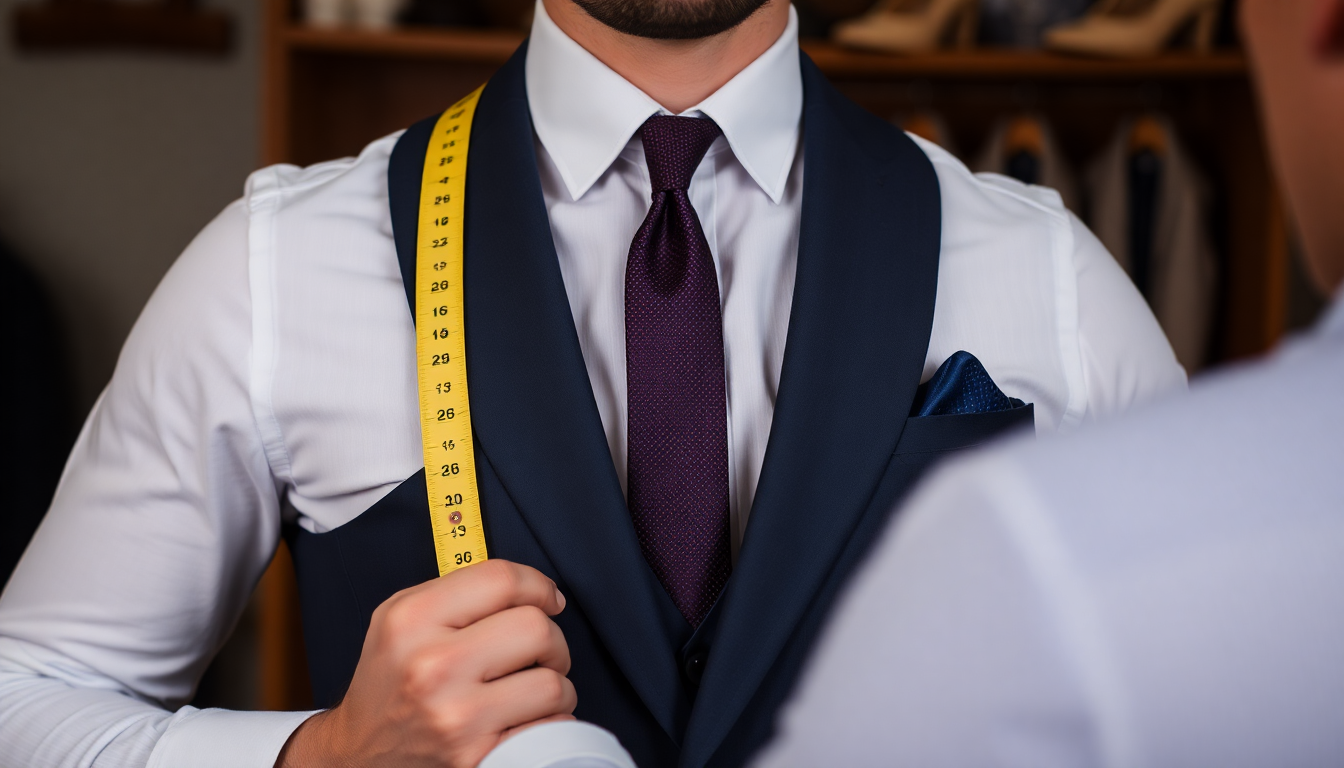 Tailoring a men's suit with precise measurements for a perfect fit in a stylish boutique