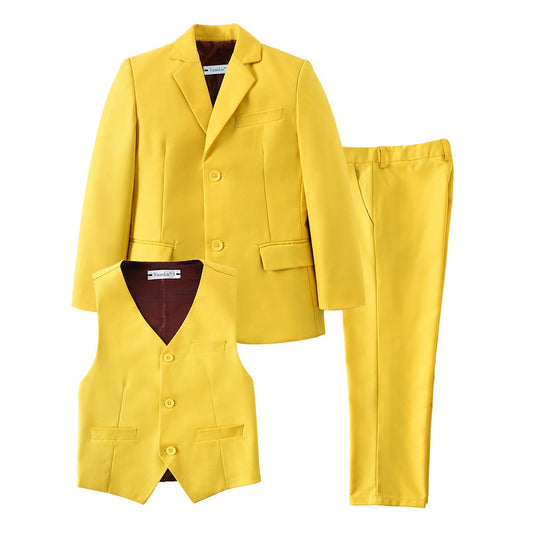 Yellow 3 Piece Kids Boys' Formal Fit Blazer Vest and Pants Dress Suits Set