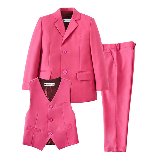 Pink 3 Piece Kids Boys' Formal Fit Blazer Vest and Pants Dress Suits Set