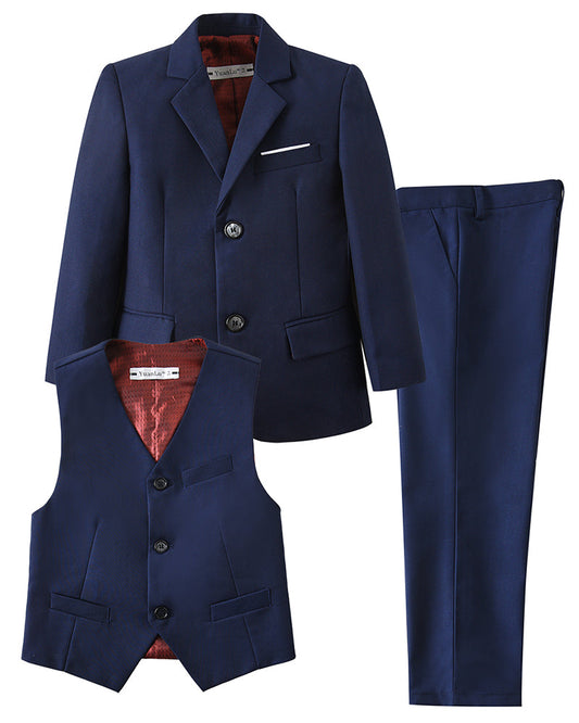 Navy 3 Piece Kids Boys' Formal Blazer Vest and Pants Dress Suits Set