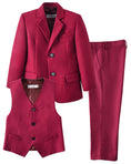 Load image into Gallery viewer, Burgundy 3 Piece Kids Boys' Formal Blazer Vest and Pants Dress Suits Set
