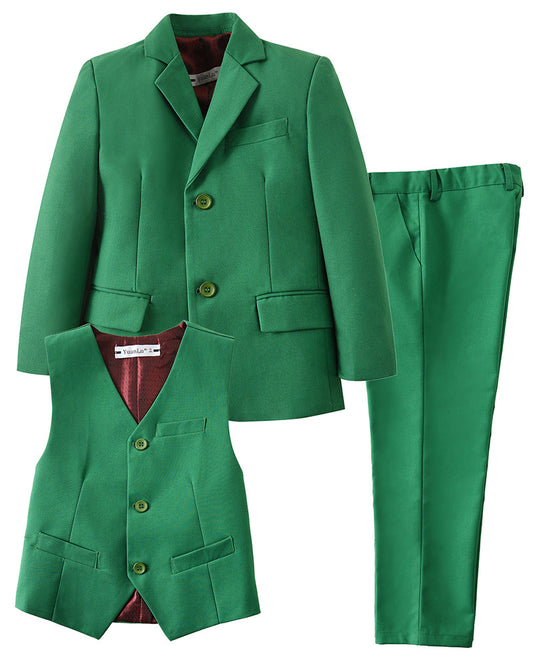 Green 3 Piece Kids Boys' Formal Fit Blazer Vest and Pants Dress Suits Set