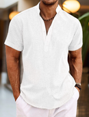 Men's Shirt Linen Shirt Popover Summer Beach Plain Henley Summer Casual Daily Shirt