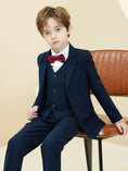 Charger l'image dans la visionneuse de la galerie, Navy Plaid Elegant Formal 5 Piece Boys Suits
