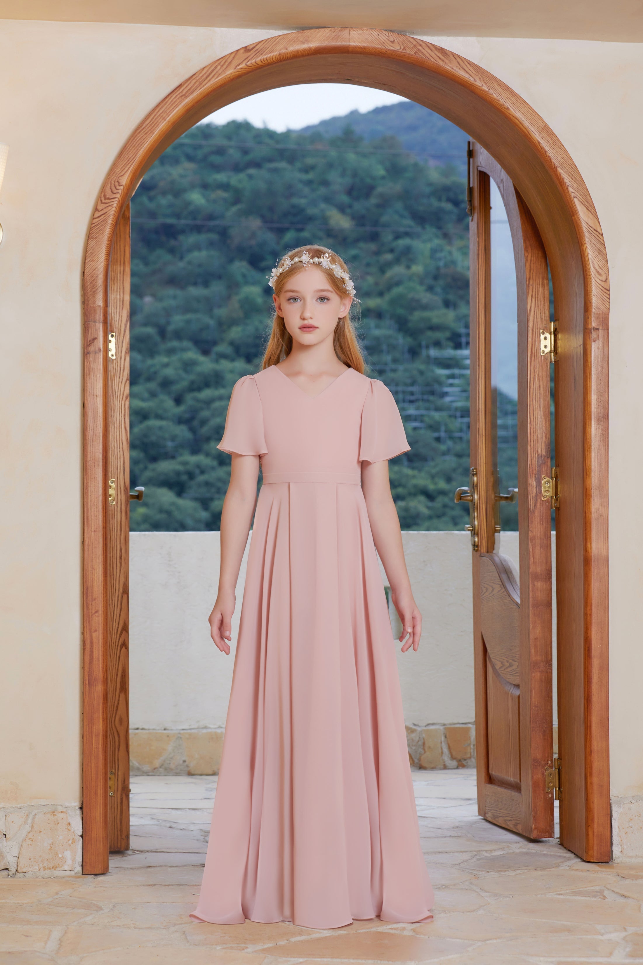 Elegant Pleated Chiffon Flower Girl Gown Dress