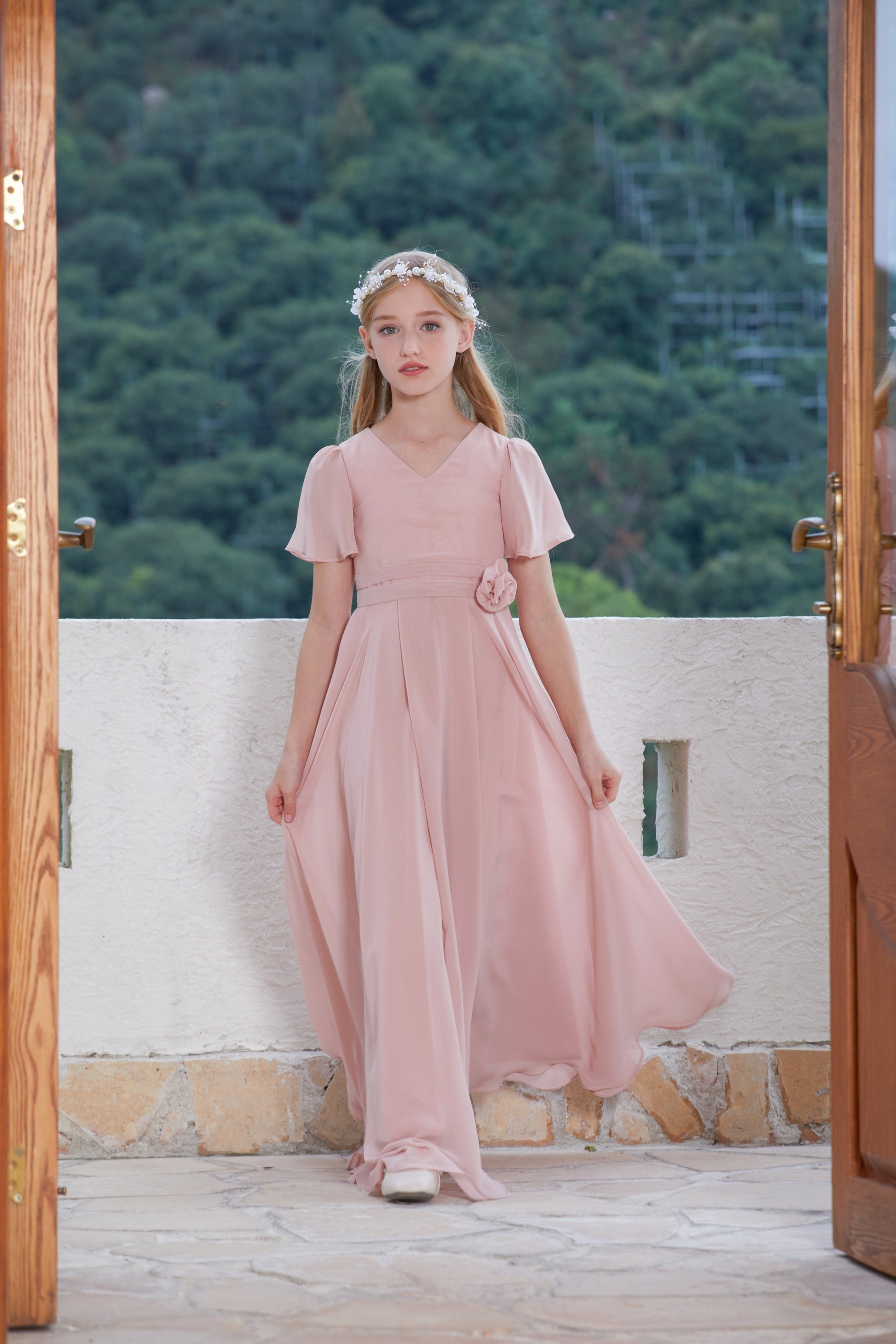 Elegant Pleated Chiffon Flower Girl Gown Dress