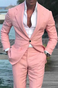 Cargar la imagen en la vista de la galería, Men's Wedding Linen Beach Summer Single Breasted One-button 2 Piece Suits
