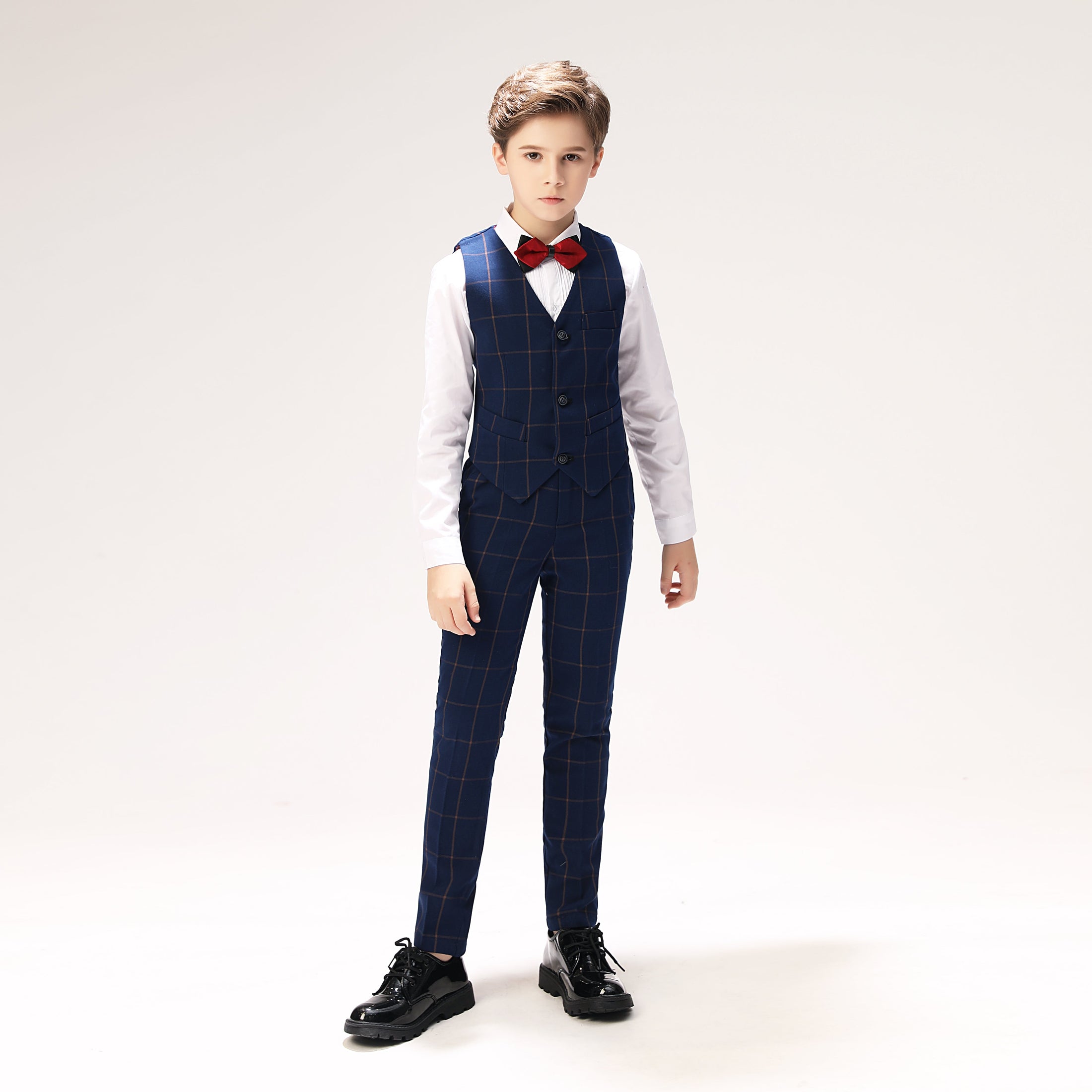 Blue Plaid Elegant 5 Piece Boys Suits