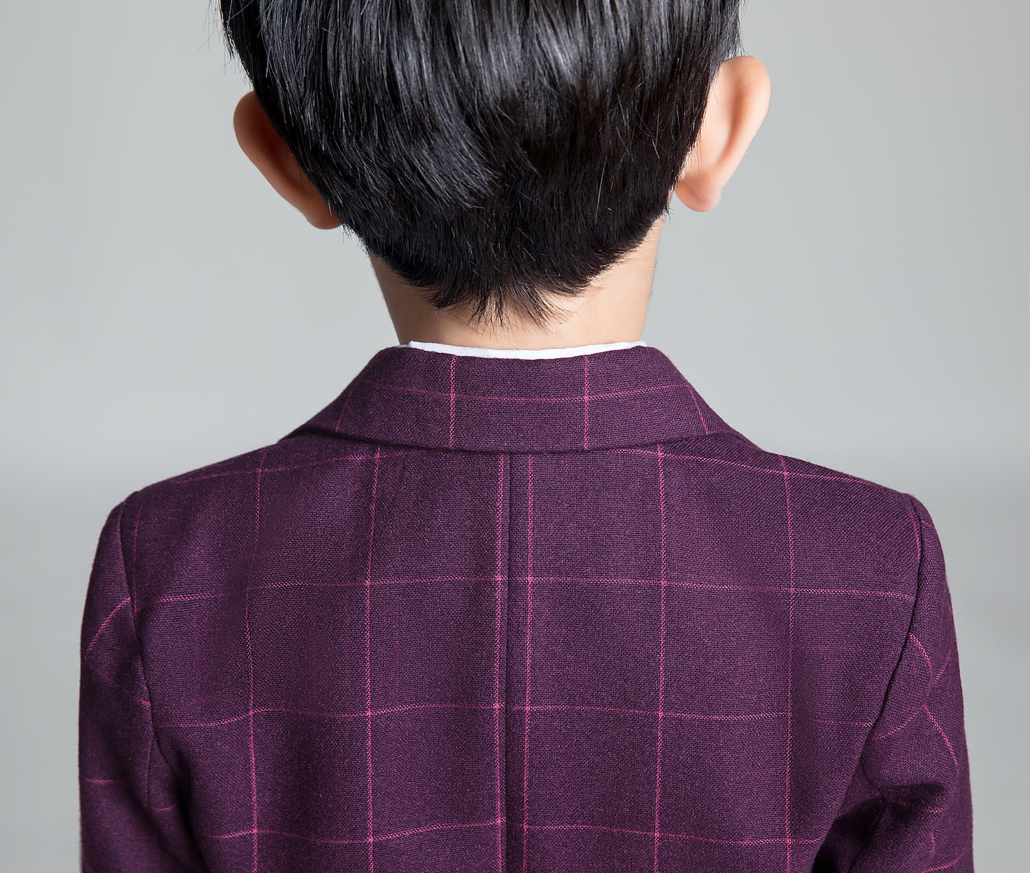 Purple Red Plaid Fashion 5 Piece Boys Suits