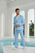 Bild in Galerie-Betrachter laden, Seersucker Double Breasted Blazer Pants 2 Piece Men's Summer Suit
