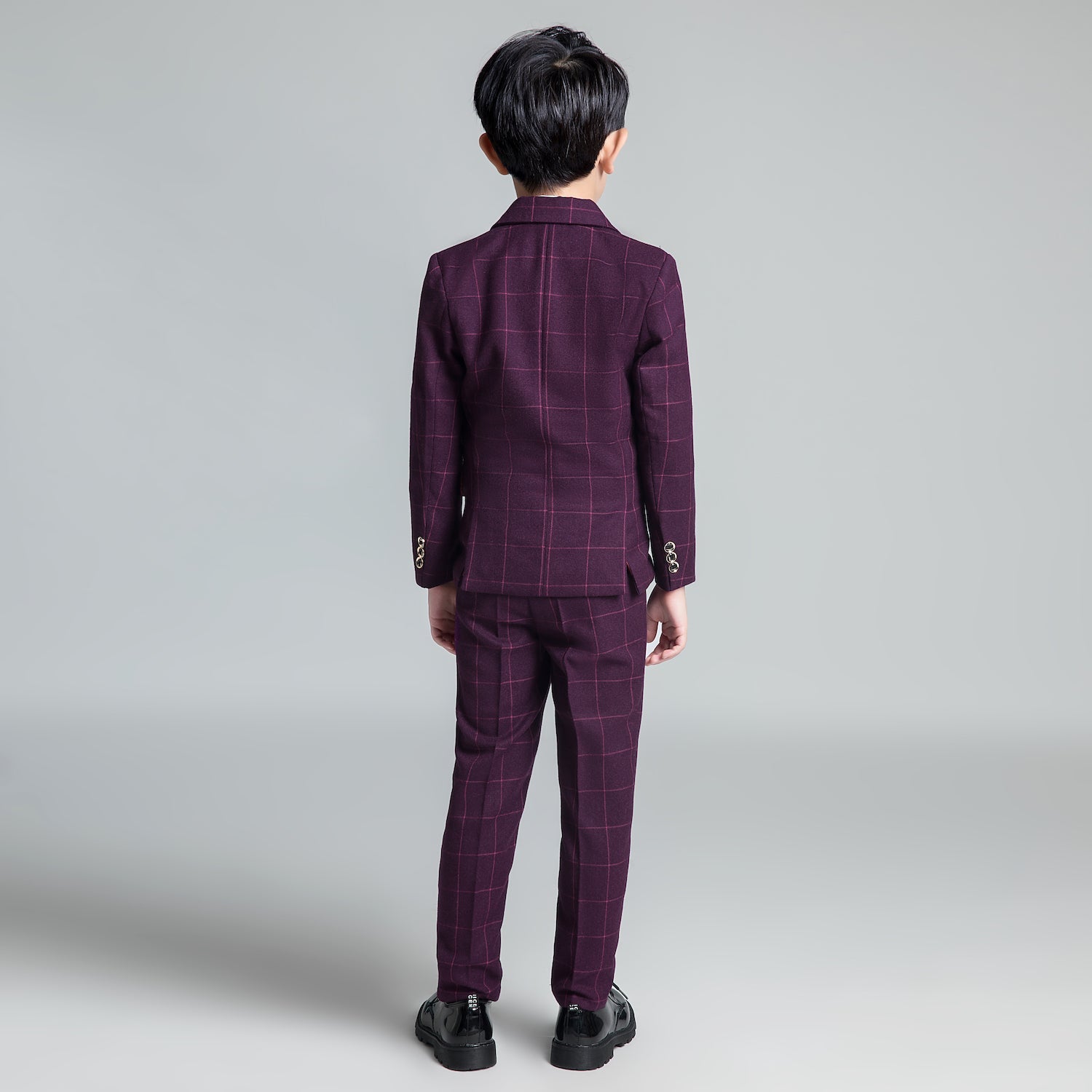 Purple Red Plaid Fashion 5 Piece Boys Suits