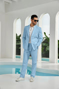 Load image into Gallery viewer, Seersucker Double Breasted Blazer Pants 2 Piece Men's Summer Suit
