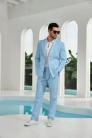 Seersucker Double Breasted Blazer Pants 2 Piece Men's Summer Suit