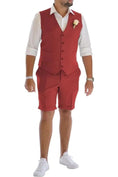 Cargar la imagen en la vista de la galería, Men's Linen Summer Suits 2 Piece Causal Suits Vest and Shorts Tailored Fit 2024
