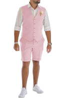 Men's Linen Summer Suits 2 Piece Causal Suits Vest and Shorts Tailored Fit 2024