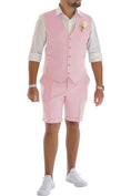 Load image into Gallery viewer, Men's Linen Summer Suits 2 Piece Causal Suits Vest and Shorts Tailored Fit 2024
