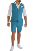 Cargar la imagen en la vista de la galería, Men's Linen Summer Suits 2 Piece Causal Suits Vest and Shorts Tailored Fit 2024
